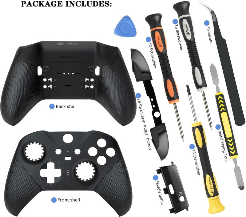 Sedicoca Housing Shell Faceplate Front Back Case Top Cover Bottom Case LB RB Bumper Trigger Button Middle Baffle for Xbox One Elite Series 2 Elite Series 2 Core Controller Replacement Parts(Black - Image 2